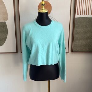 Forever 21 Boxy Aqua Long Sleeve Crop Sweatshirt